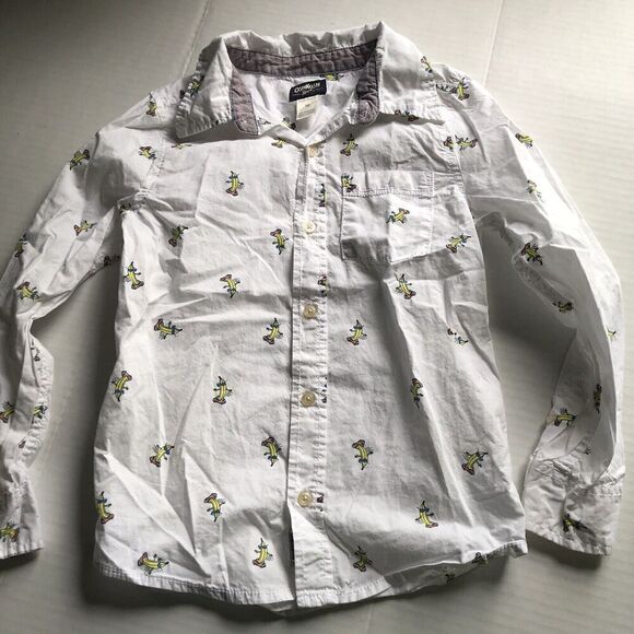Osh Kosh Bgosh Banana Skateboarding Long Sleeve Button Up Shirt Boys Sz 10 A3325 - Picture 1 of 4